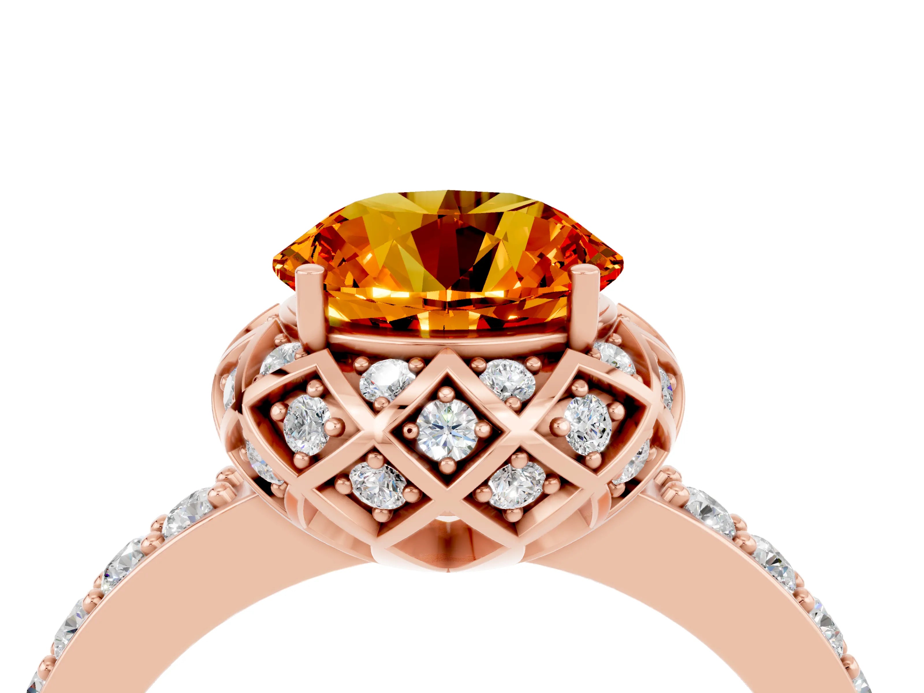 Rose gold Round Cut Diamond Solitaire Ring with Shared Prong Pavé Band_4
