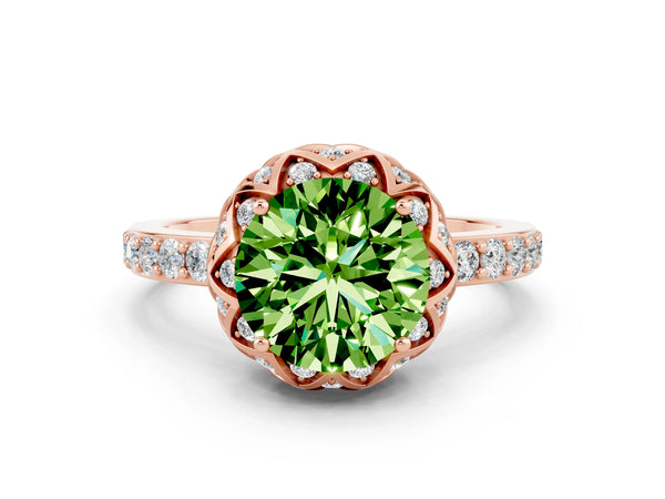 Rose gold Round Cut Diamond Solitaire Ring with Shared Prong Pavé Band