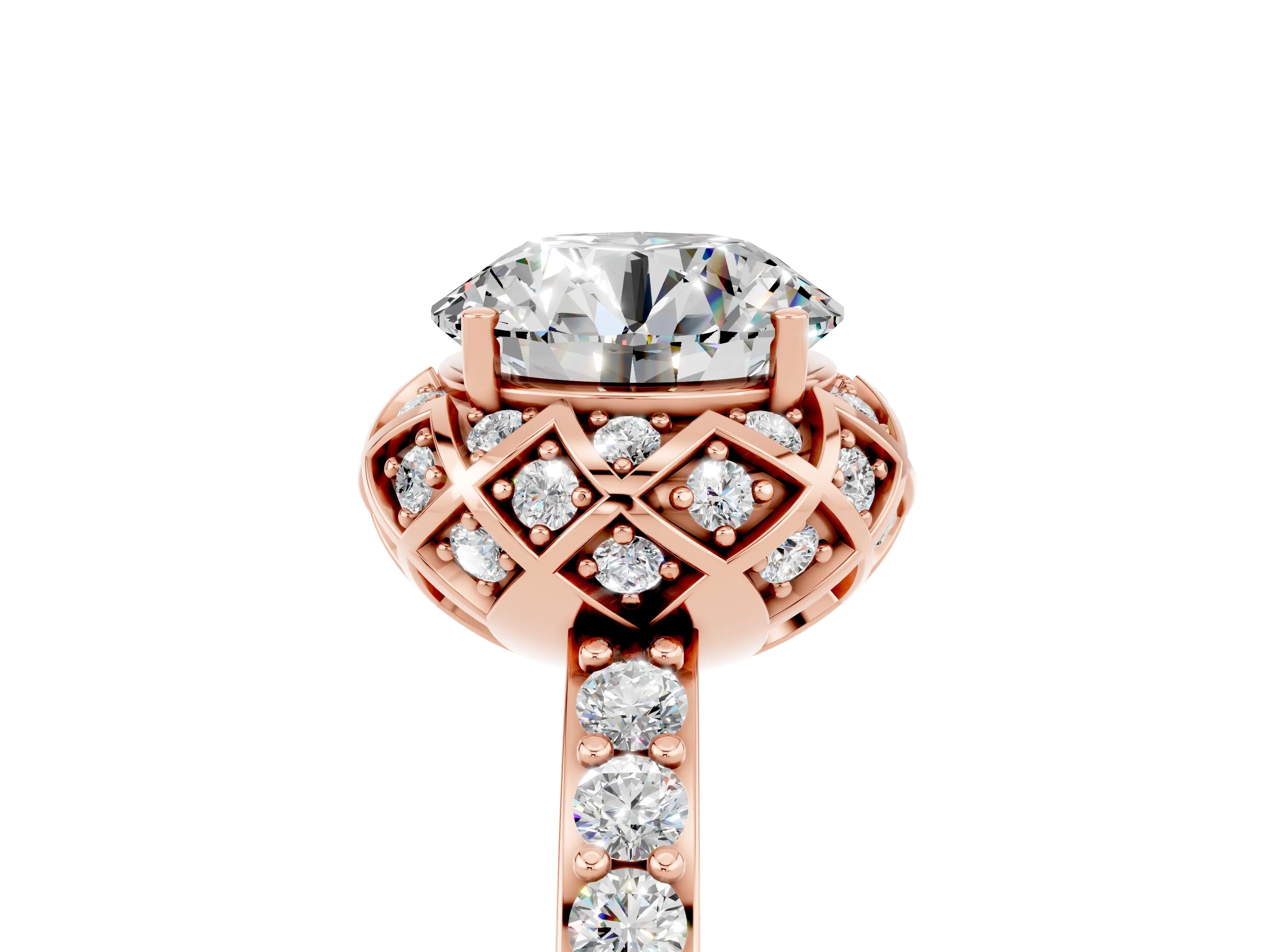 Rose gold Round Cut Diamond Solitaire Ring with Shared Prong Pavé Band_5