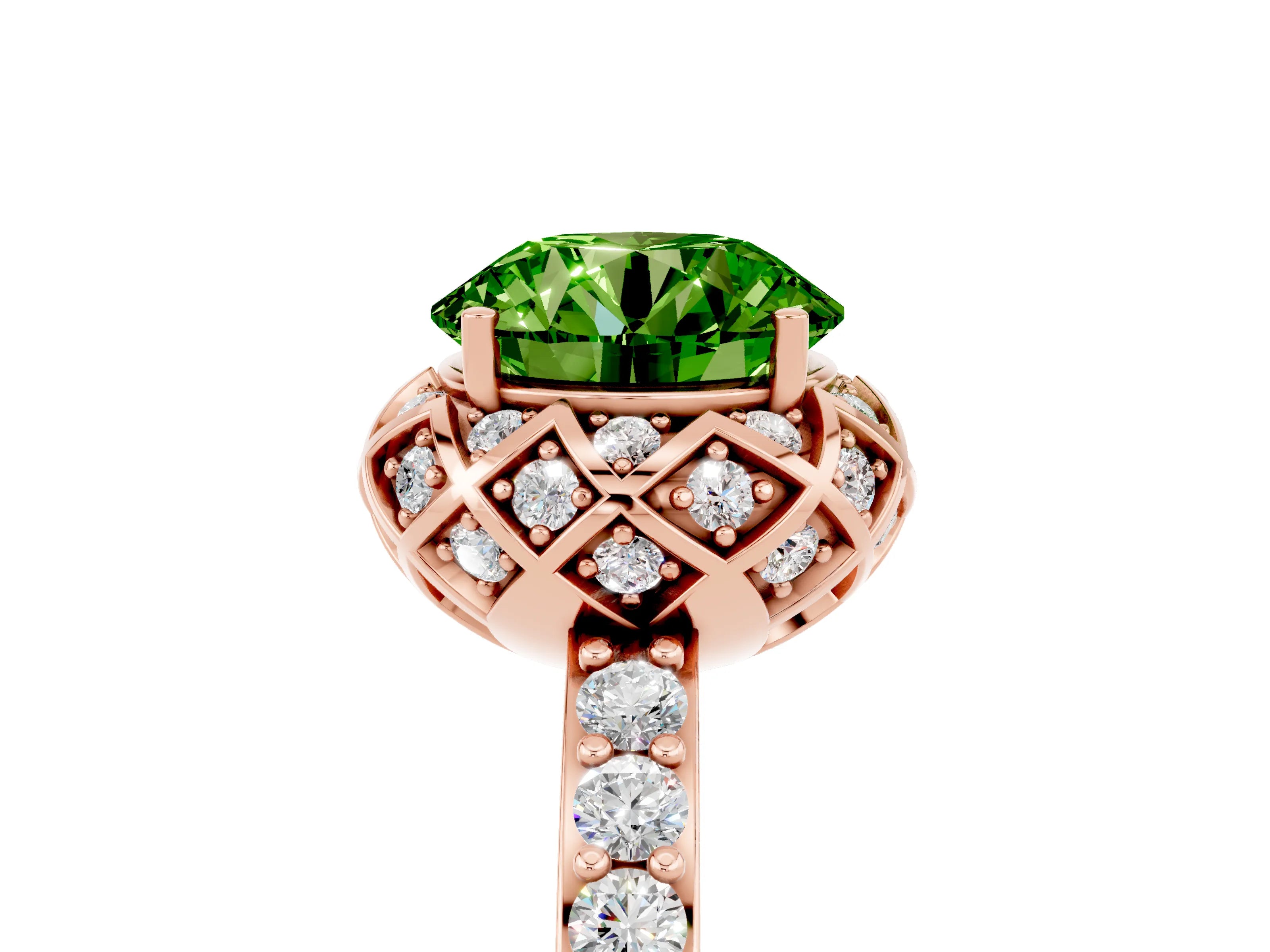 Rose gold Round Cut Diamond Solitaire Ring with Shared Prong Pavé Band_5