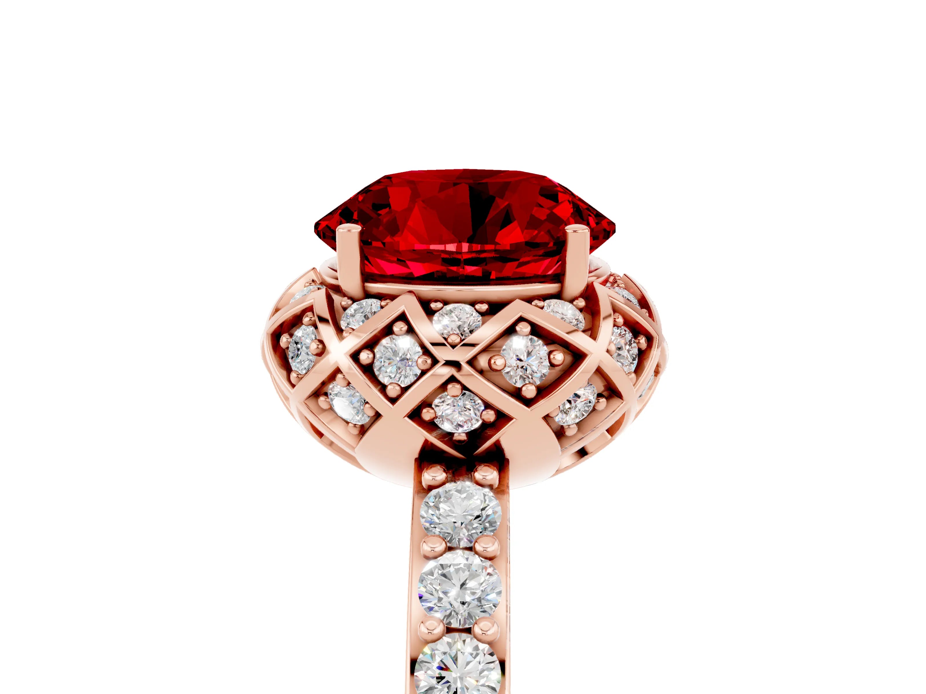 Rose gold Round Cut Diamond Solitaire Ring with Shared Prong Pavé Band_5