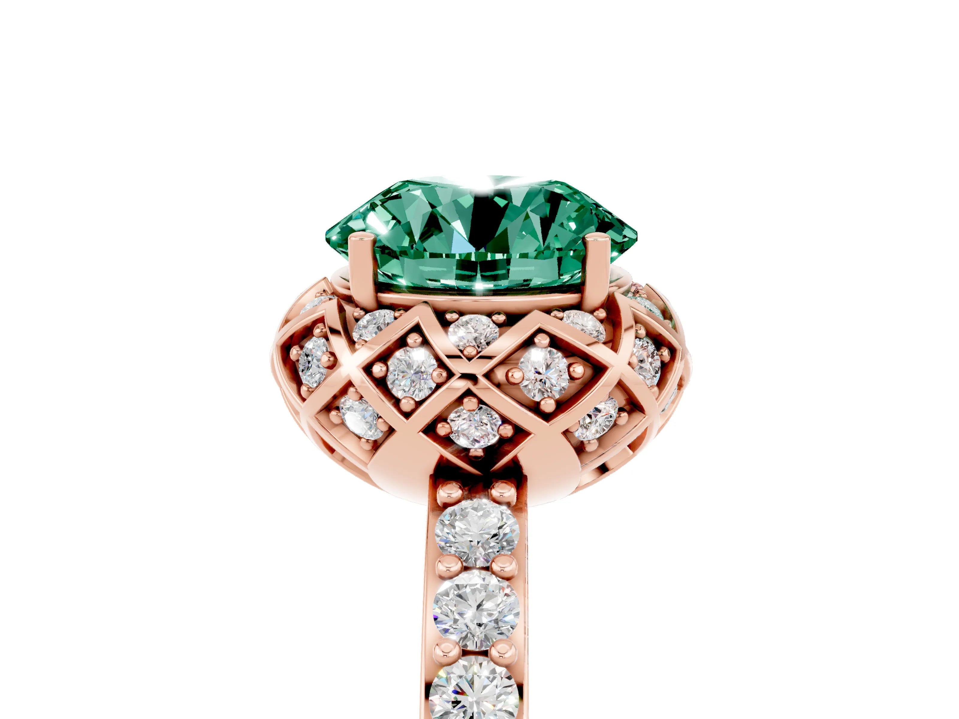 Rose gold Round Cut Diamond Solitaire Ring with Shared Prong Pavé Band_5