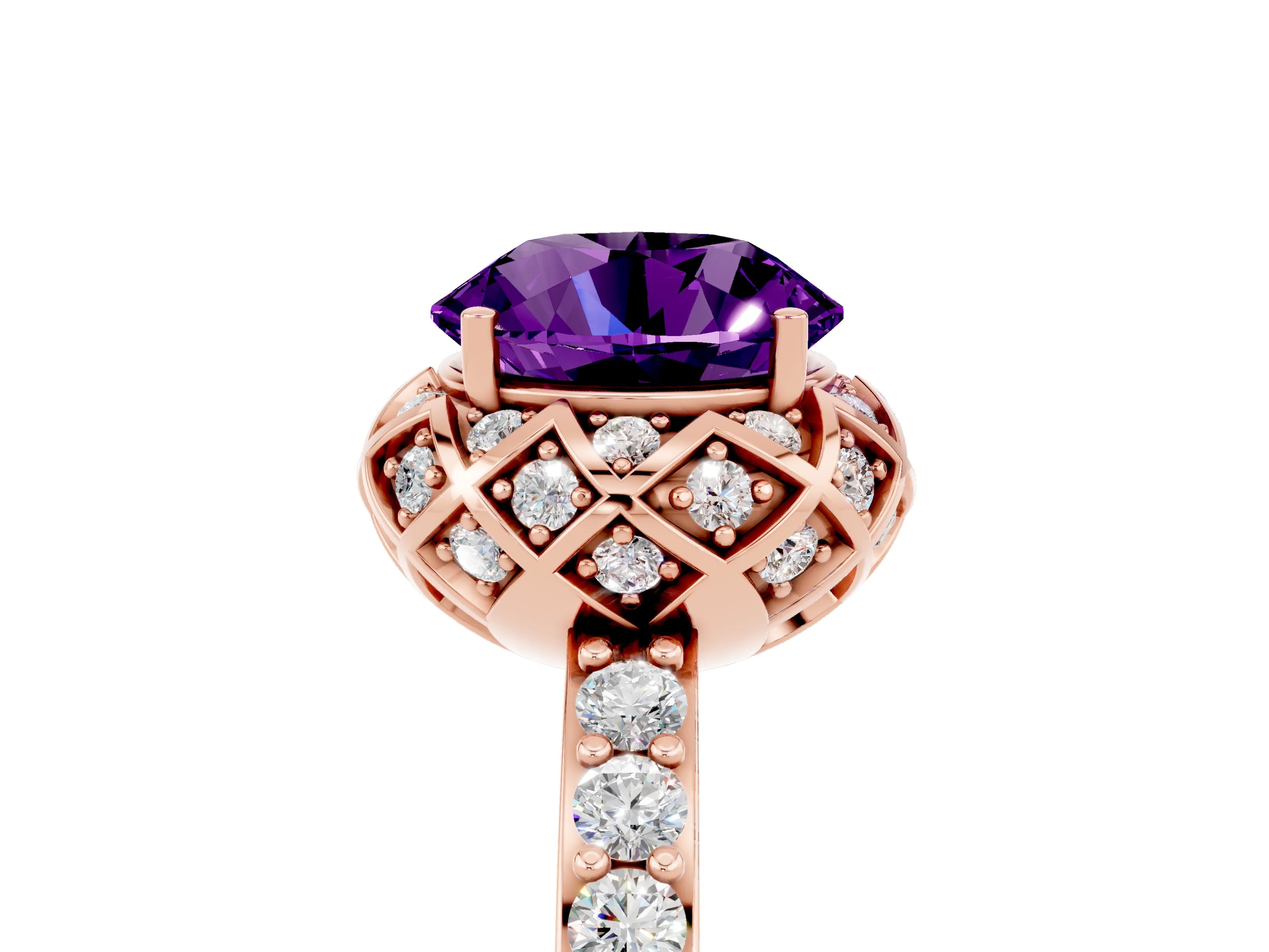Rose gold Round Cut Diamond Solitaire Ring with Shared Prong Pavé Band_5