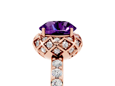 Rose gold Round Cut Diamond Solitaire Ring with Shared Prong Pavé Band_5