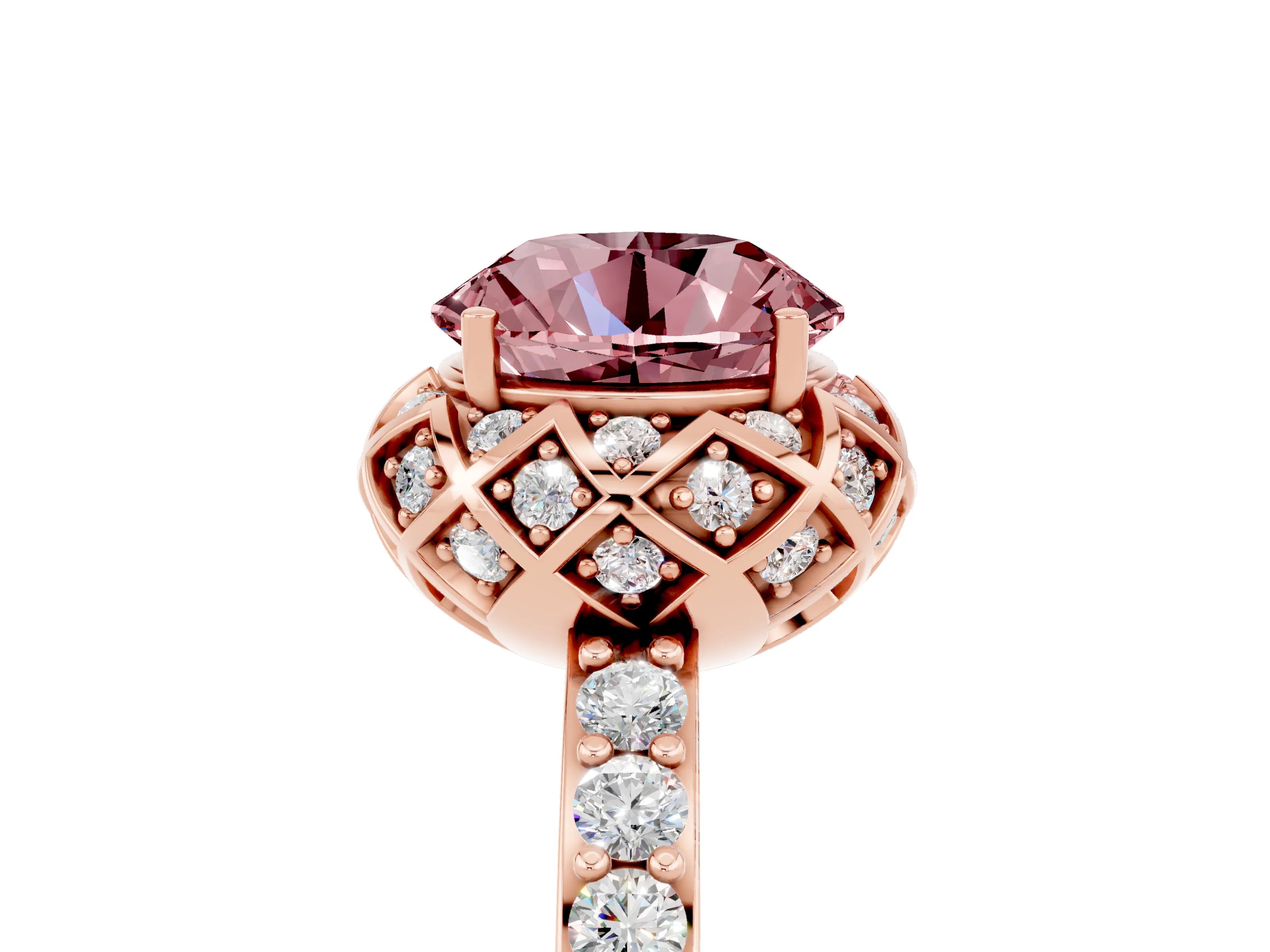 Rose gold Round Cut Diamond Solitaire Ring with Shared Prong Pavé Band_5