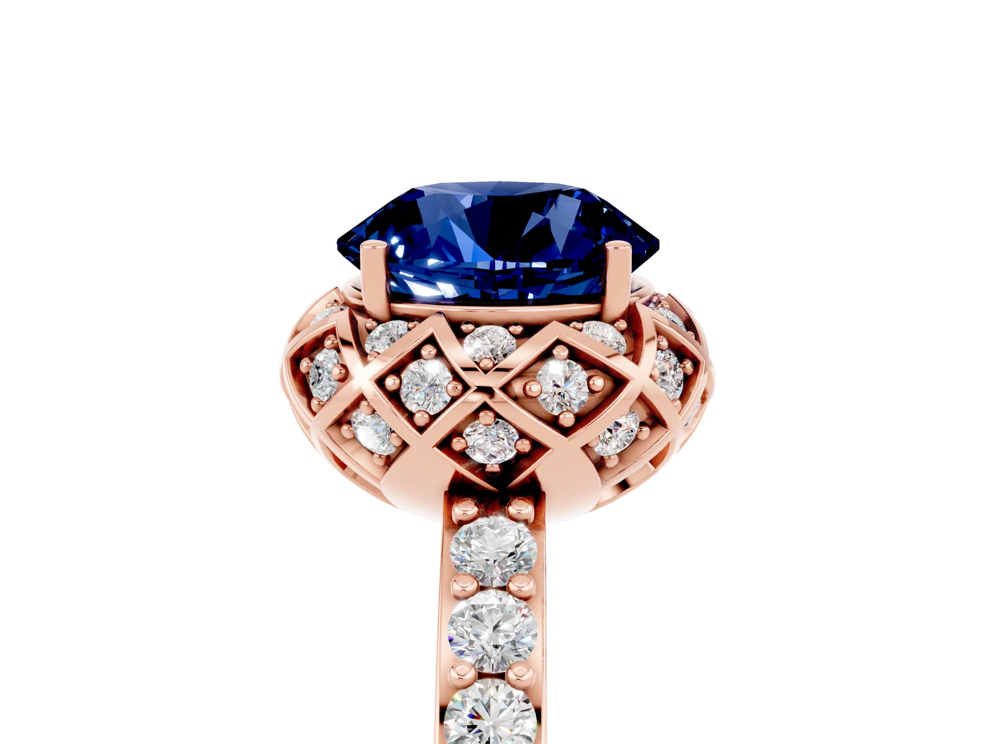 Rose gold Round Cut Diamond Solitaire Ring with Shared Prong Pavé Band_5