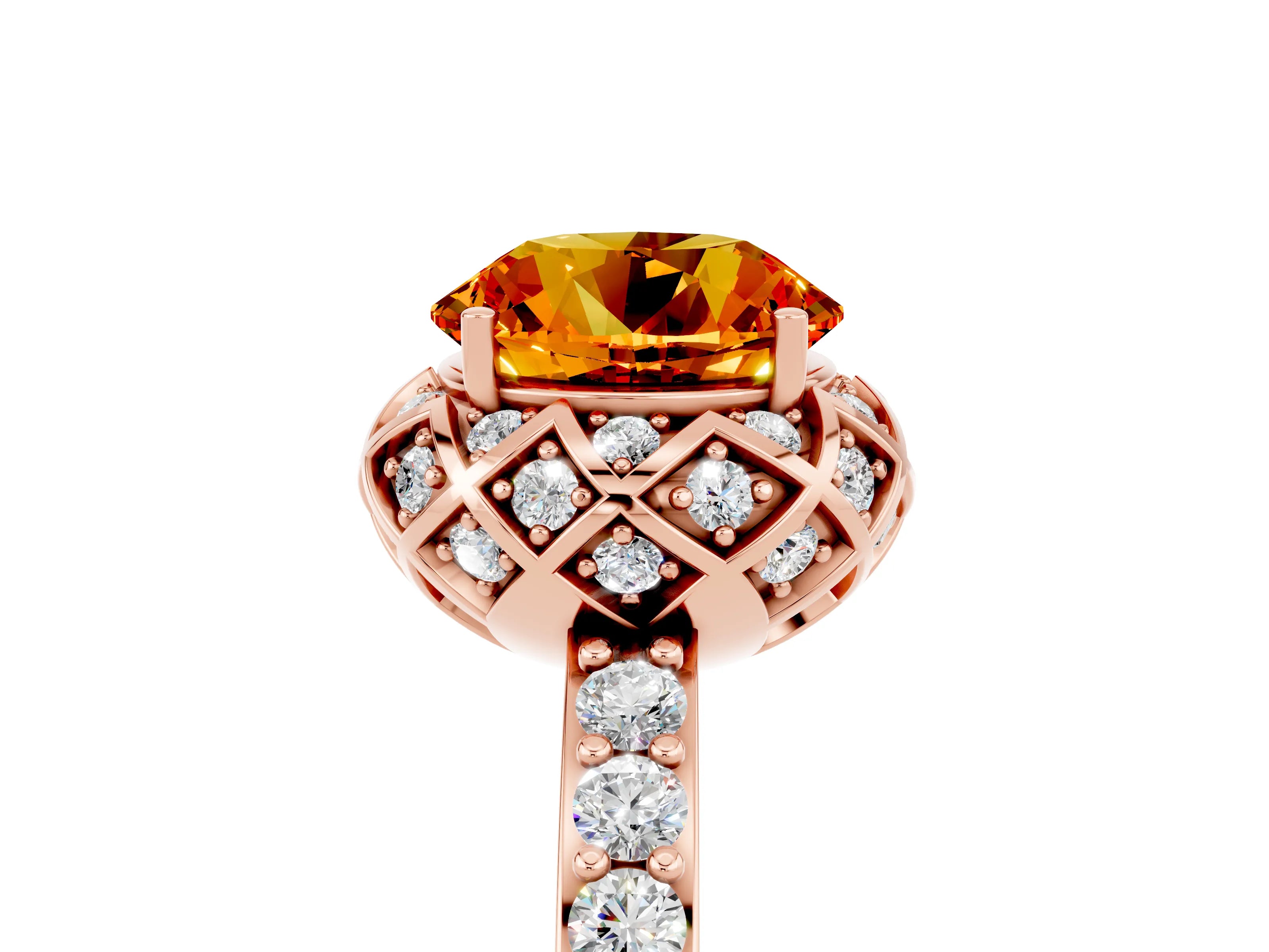 Rose gold Round Cut Diamond Solitaire Ring with Shared Prong Pavé Band_5