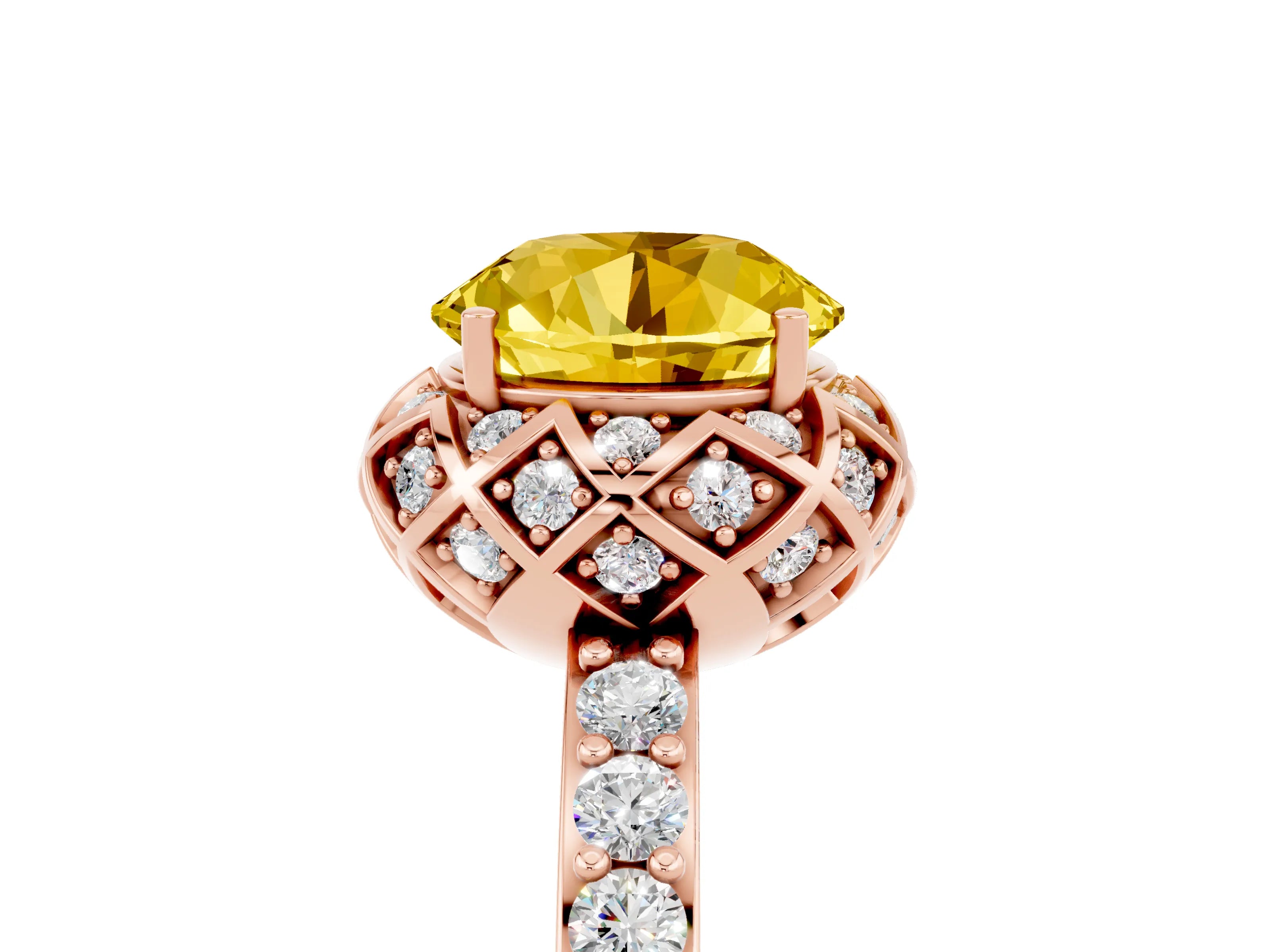 Rose gold Round Cut Diamond Solitaire Ring with Shared Prong Pavé Band_5