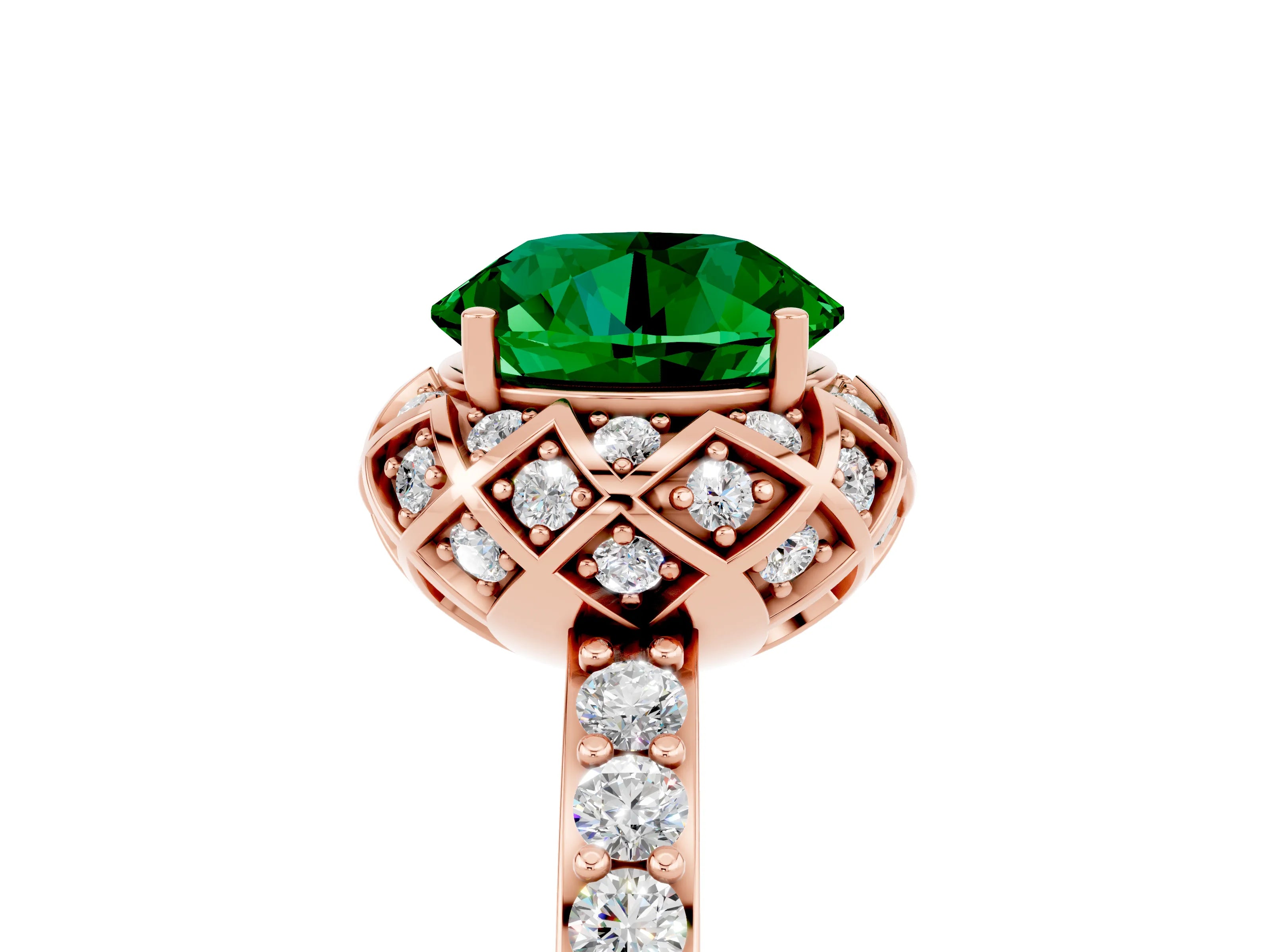 Rose gold Round Cut Diamond Solitaire Ring with Shared Prong Pavé Band_5