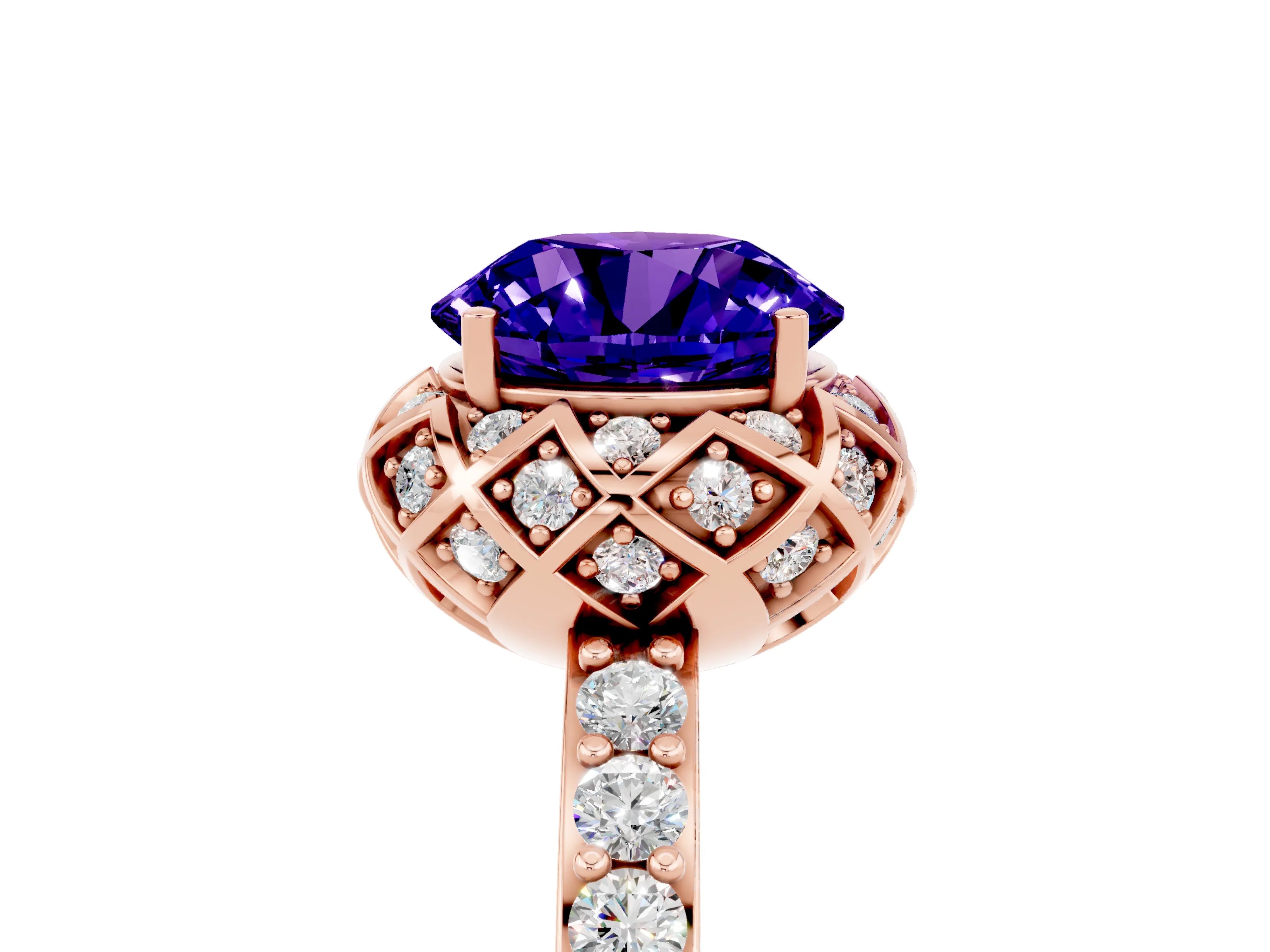 Rose gold Round Cut Diamond Solitaire Ring with Shared Prong Pavé Band_5