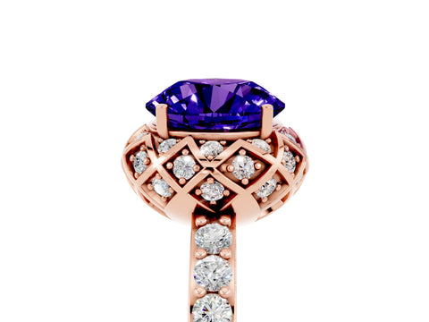 Rose gold Round Cut Diamond Solitaire Ring with Shared Prong Pavé Band_5