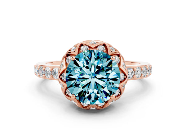 Rose gold Round Cut Diamond Solitaire Ring with Shared Prong Pavé Band