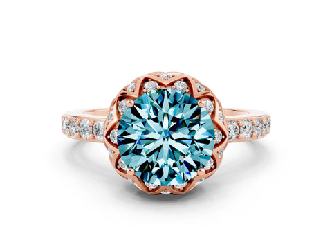 Rose gold Round Cut Diamond Solitaire Ring with Shared Prong Pavé Band