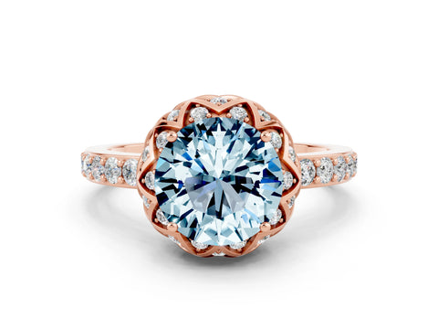 Rose gold Round Cut Diamond Solitaire Ring with Shared Prong Pavé Band