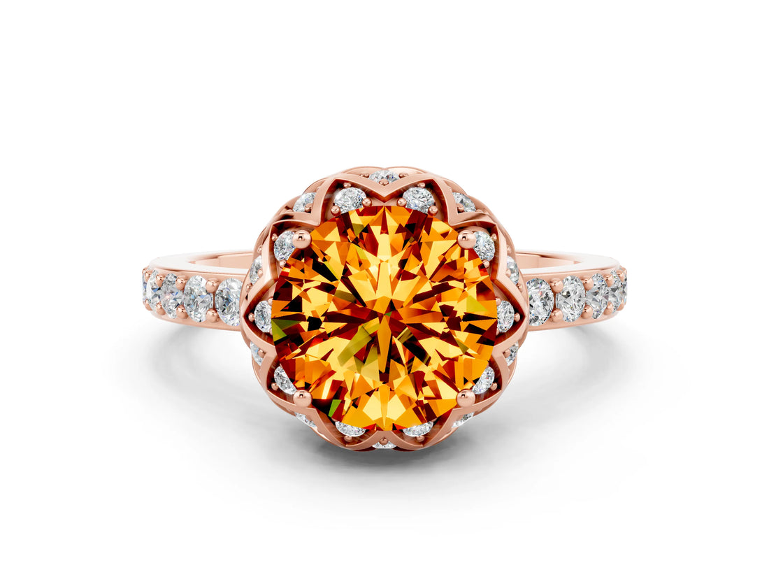 Rose gold Round Cut Diamond Solitaire Ring with Shared Prong Pavé Band