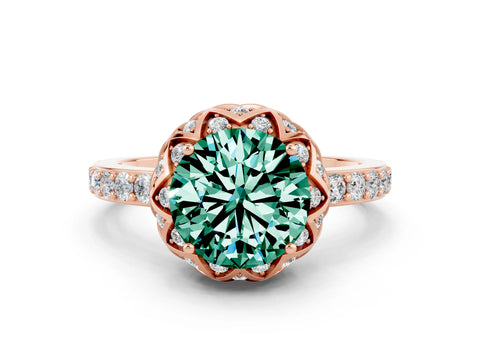 Rose gold Round Cut Diamond Solitaire Ring with Shared Prong Pavé Band