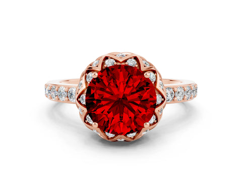 Rose gold Round Cut Diamond Solitaire Ring with Shared Prong Pavé Band