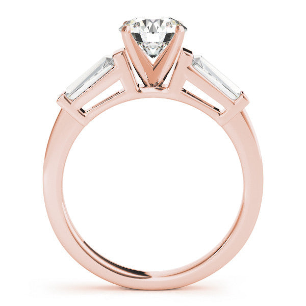 Rose gold Round Cut Diamond Solitaire Ring with Tapered Baguette Accents and Four-Prong Setting 1