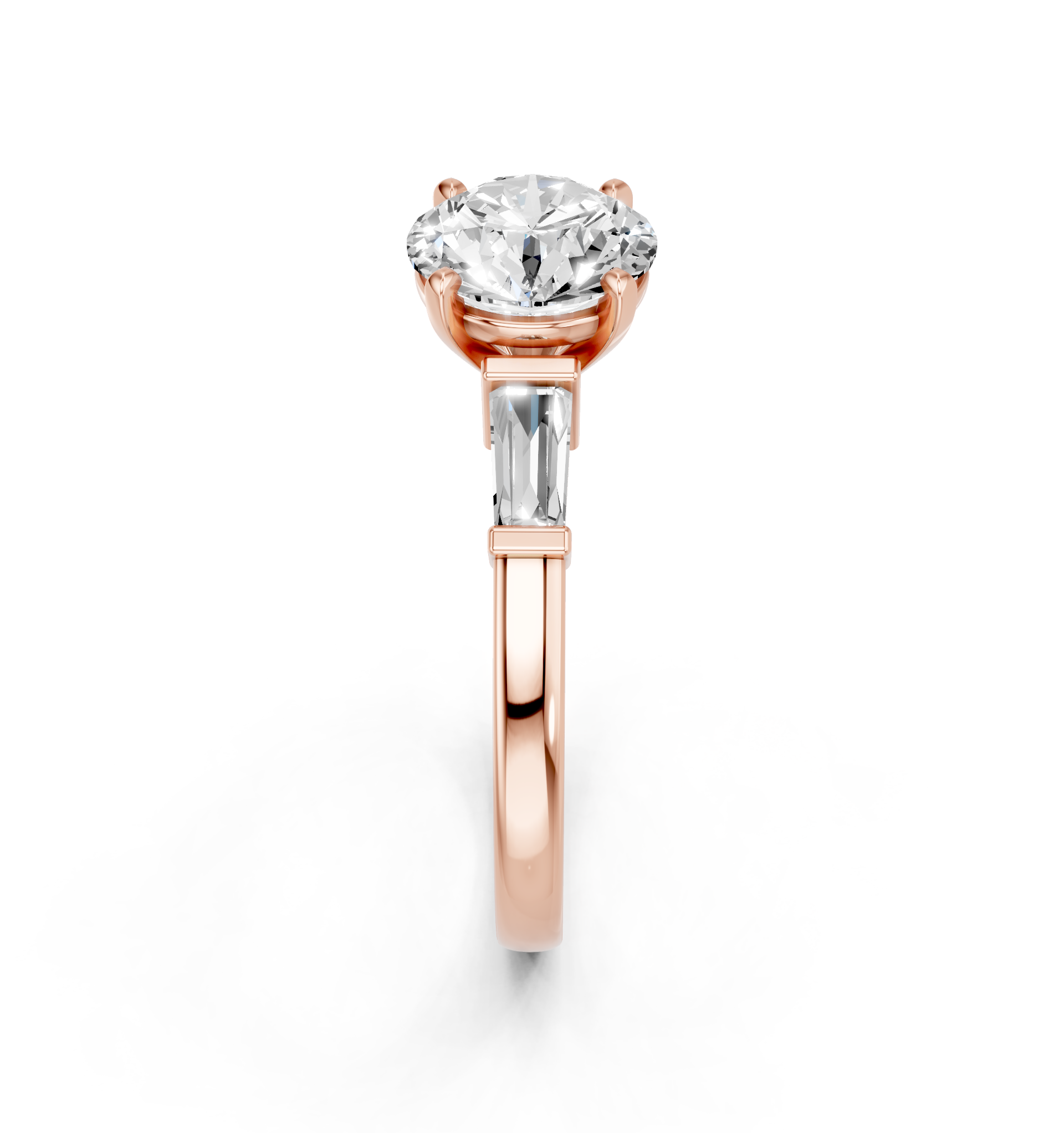 Rose gold Round Cut Diamond Solitaire Ring with Tapered Baguette Accents and Four-Prong Setting_5
