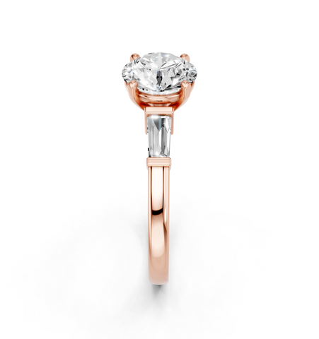 Rose gold Round Cut Diamond Solitaire Ring with Tapered Baguette Accents and Four-Prong Setting_5