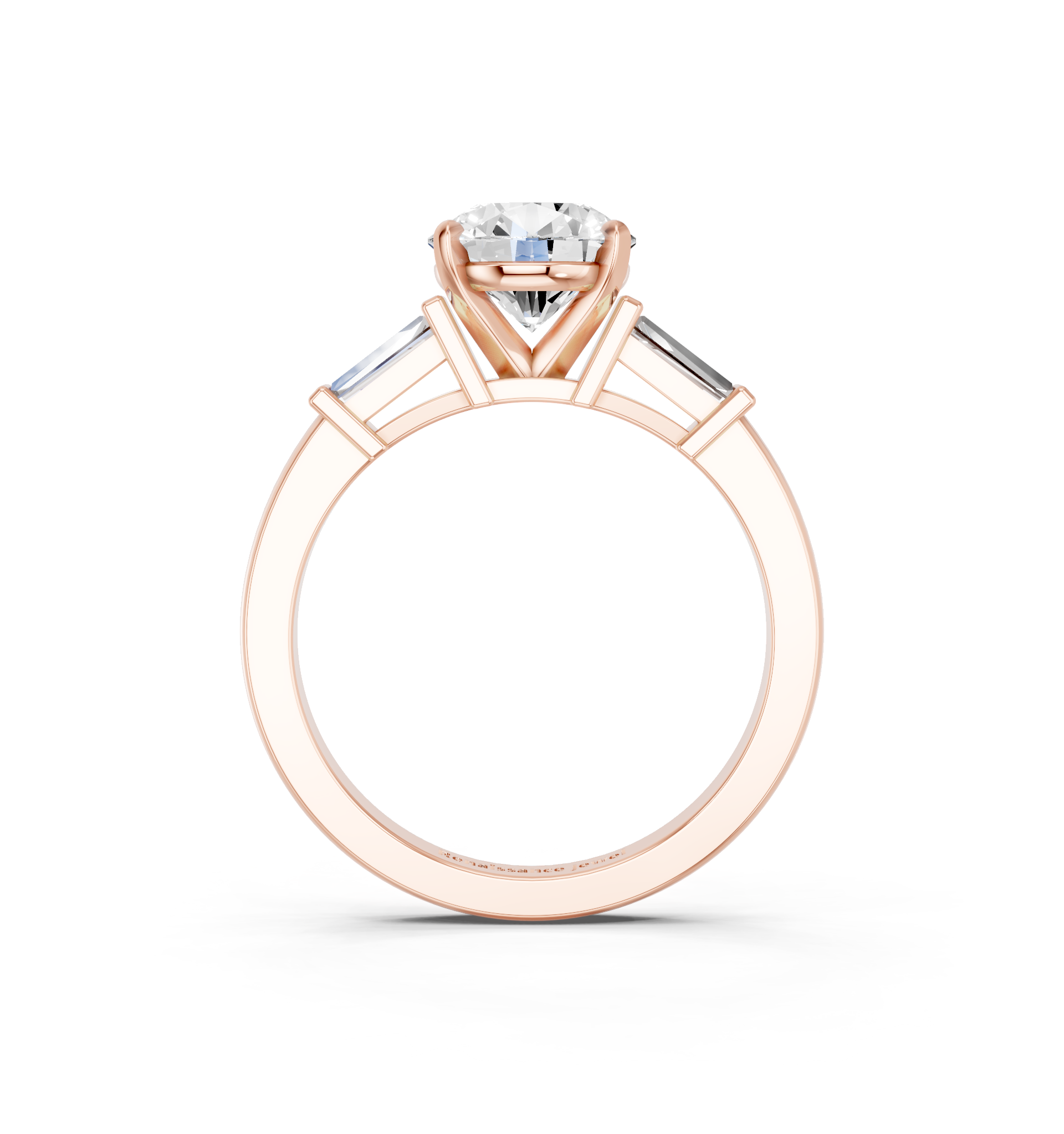Rose gold Round Cut Diamond Solitaire Ring with Tapered Baguette Accents and Four-Prong Setting_6