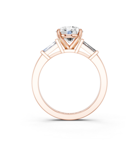 Rose gold Round Cut Diamond Solitaire Ring with Tapered Baguette Accents and Four-Prong Setting_6