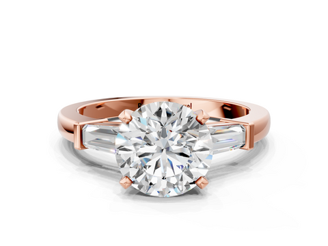 Rose gold Round Cut Diamond Solitaire Ring with Tapered Baguette Accents and Four-Prong Setting_89
