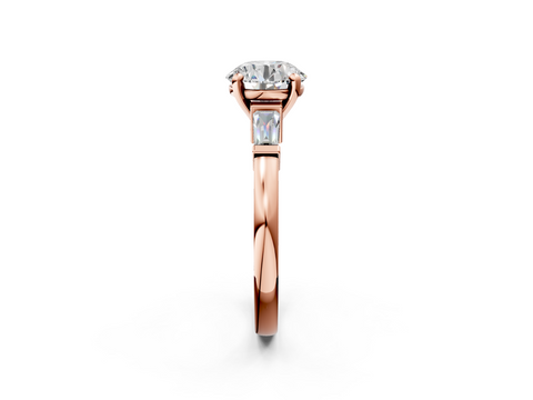 Rose gold Round Cut Diamond Solitaire Ring with Tapered Baguette Accents and Four-Prong Setting_91