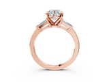 Rose gold Round Cut Diamond Solitaire Ring with Tapered Baguette Accents and Four-Prong Setting_92