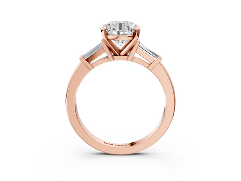 Rose gold Round Cut Diamond Solitaire Ring with Tapered Baguette Accents and Four-Prong Setting_92