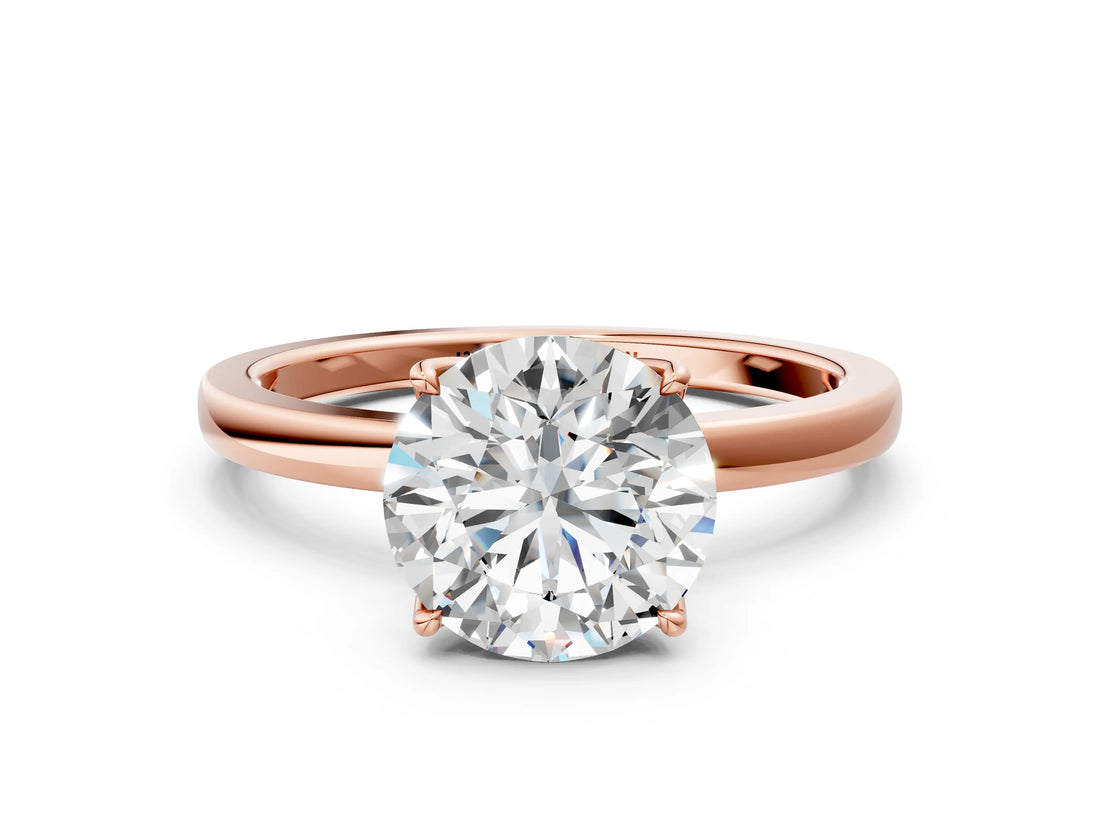 Rose gold Round Cut Diamond Solitaire Ring with Thin Band and Prong Setting_12