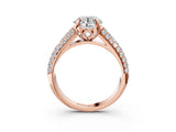 Rose gold Round Cut Diamond Solitaire Ring with Three-Row Pavé Band and Four-Prong Setting_42