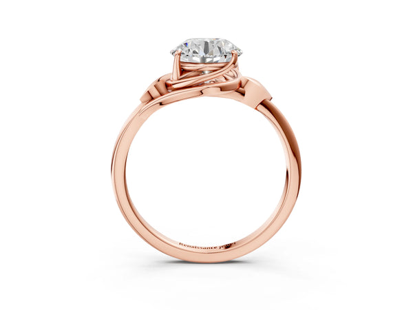 Rose Gold Round Bypass Solitaire Engagement Ring Setting with Leaf Shoulders