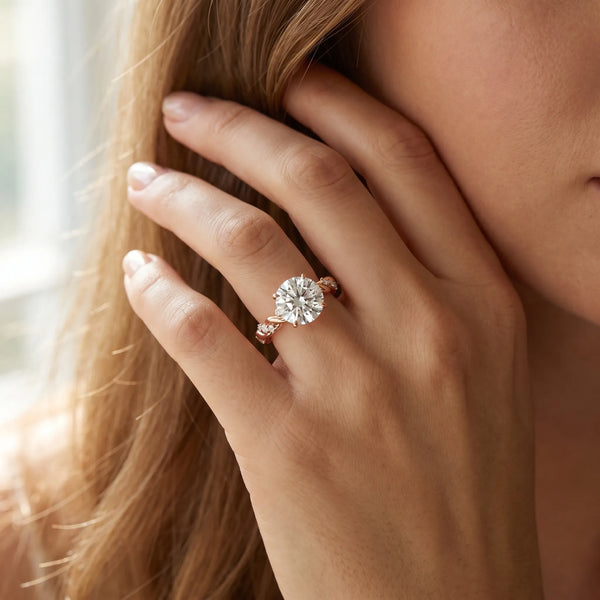 Rose gold Round Cut Diamond Solitaire Ring with Twisted Band and Pavé Accents