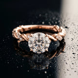 Rose gold Round Cut Diamond Solitaire Ring with Twisted Band and Pavé Accents_49