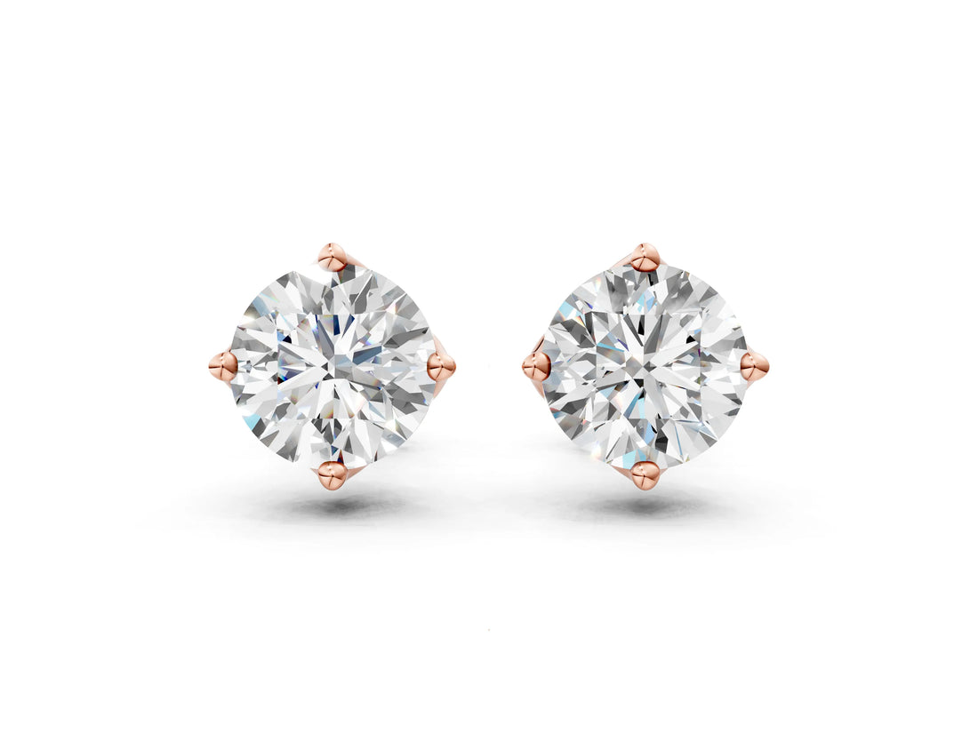 Rose gold Round Cut Diamond Solitaire Stud Earrings with Floral Petal Setting_12