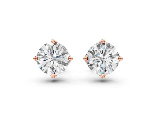 Rose gold Round Diamond Flower Petal Solitaire Stud Earrings