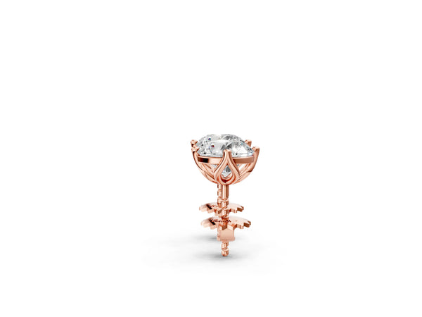 Rose gold Round Diamond Flower Petal Solitaire Stud Earrings