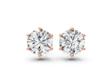 Rose gold Round Cut Diamond Solitaire Stud Earrings with Six-Prong Floral Setting_6