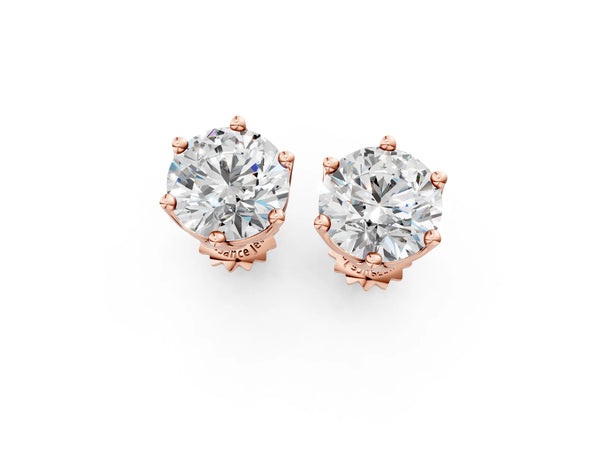 Rose gold Round Diamond Six Prong Flower Petal Solitaire Stud Earrings