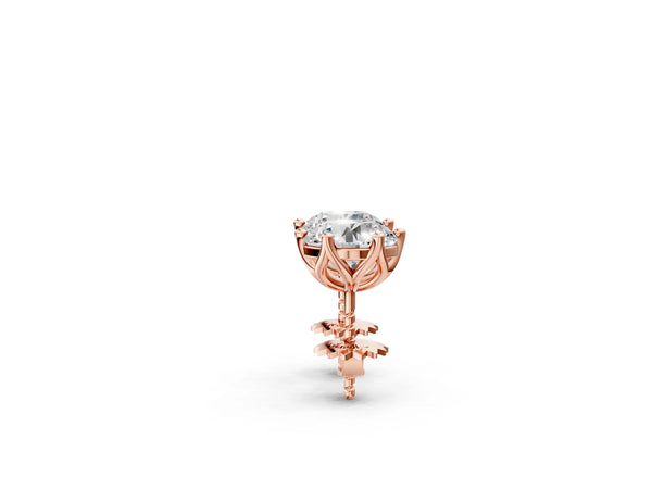 Rose gold Round Diamond Six Prong Flower Petal Solitaire Stud Earrings