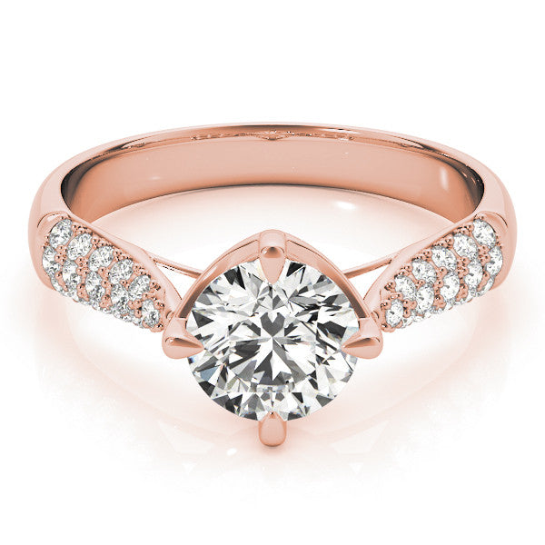 Rose gold Round Cut Diamond Solitaire with Pave Band and Four-Prong Setting 1