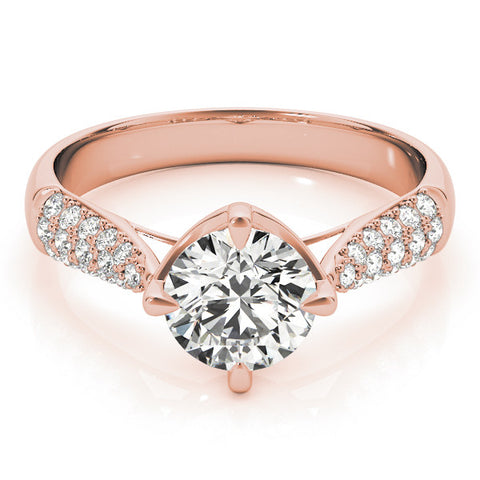 Rose gold Round Cut Diamond Solitaire with Pave Band and Four-Prong Setting 1