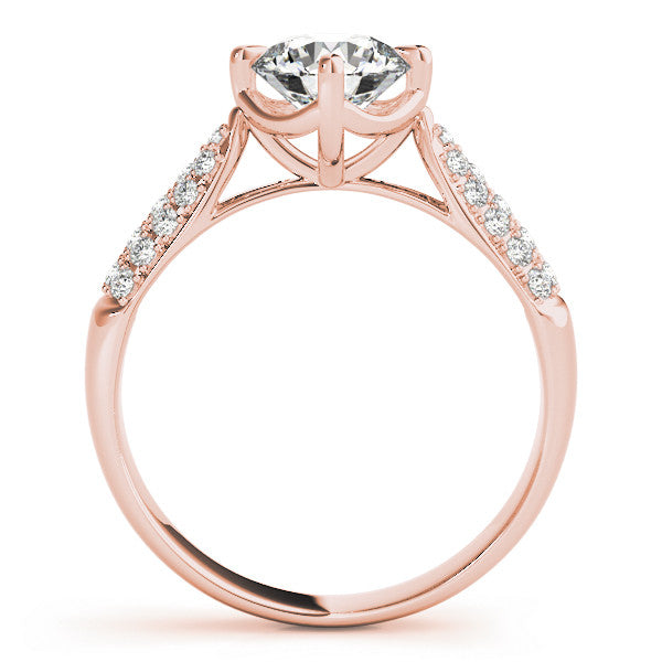 Rose gold Round Cut Diamond Solitaire with Pave Band and Four-Prong Setting 2