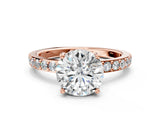 Rose gold Round Cut Diamond Solitaire with Pave Band and Four-Prong Setting