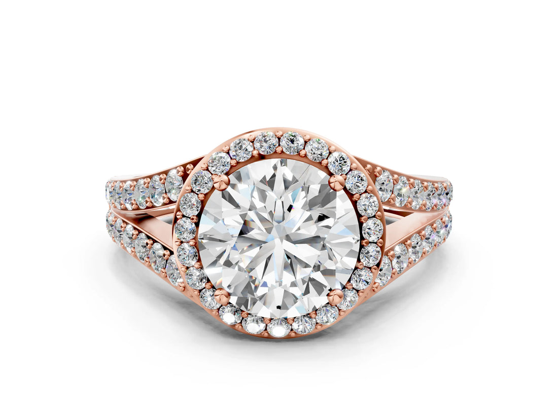 Rose gold Round Cut Diamond Split Shank Halo Ring with Four-Prong Setting_57