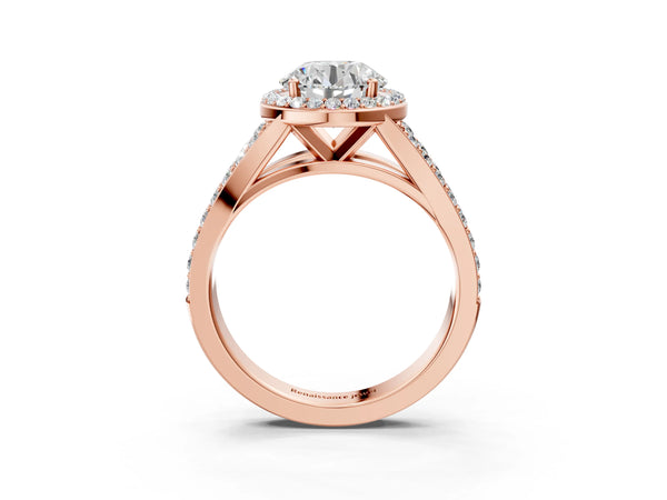 Rose Gold Round Halo Engagement Ring Setting with Narrow Pave Split Shank