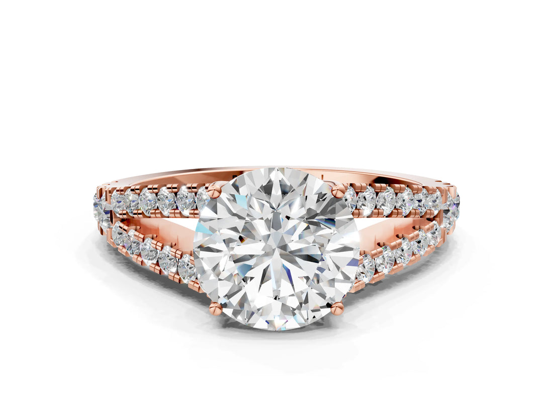 Rose gold Round Cut Diamond Split Shank Pavé Engagement Ring with Four-Prong Setting_85