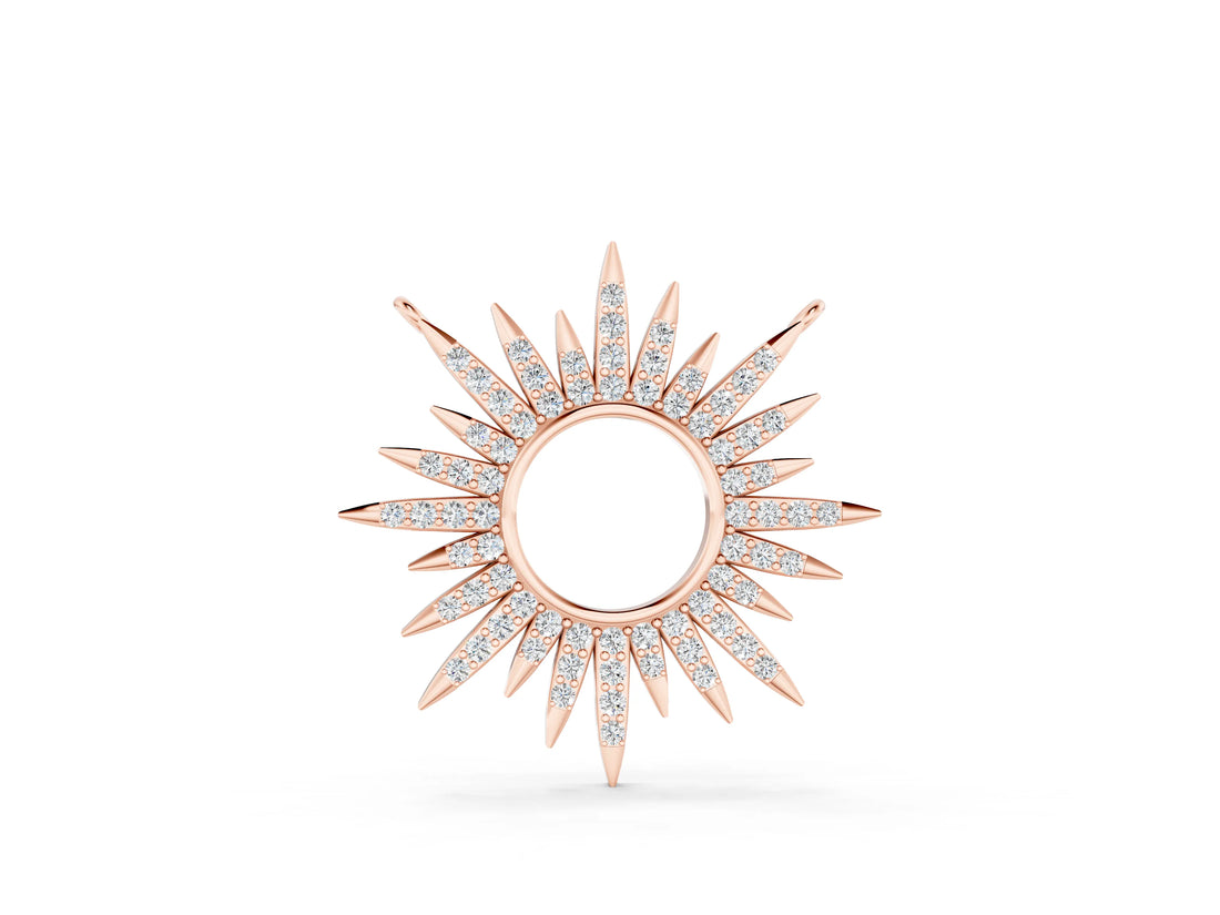 Rose gold Round Cut Diamond Sunburst Pendant with Pavé Setting_6