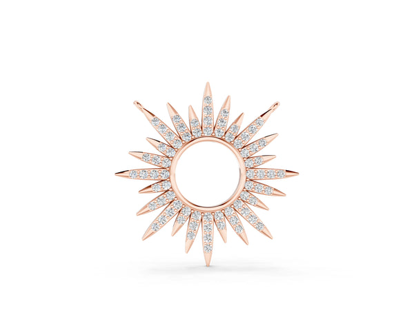 Rose gold Round Cut Diamond Sunburst Pendant with Pavé Setting